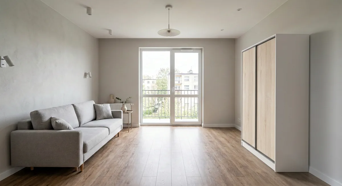 Шкаф-купе 1200×2000 мм в декоре «Дуб Сонома 001» — визуализация в гостиной